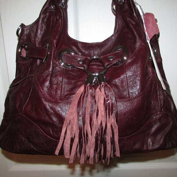 Leather Red Wine Grommeted Handbag - NEW - Picture 5 of 14